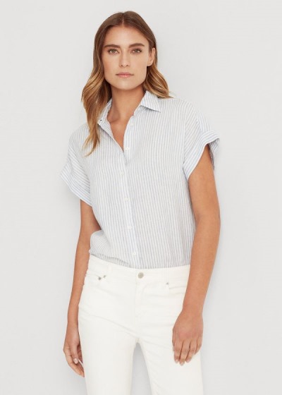 Camisa Ralph Lauren Mujer Azules / Blancos - Striped Linen - KQCLD2807